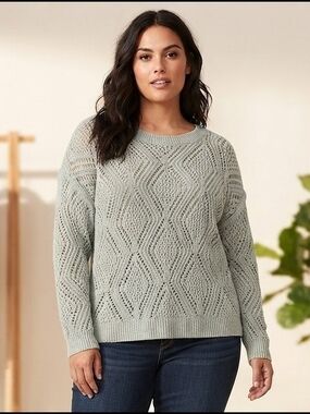 EUC Old Navy Open-Knit Diamond Pattern Sweater | Large | Light Gray | P2P 23"
